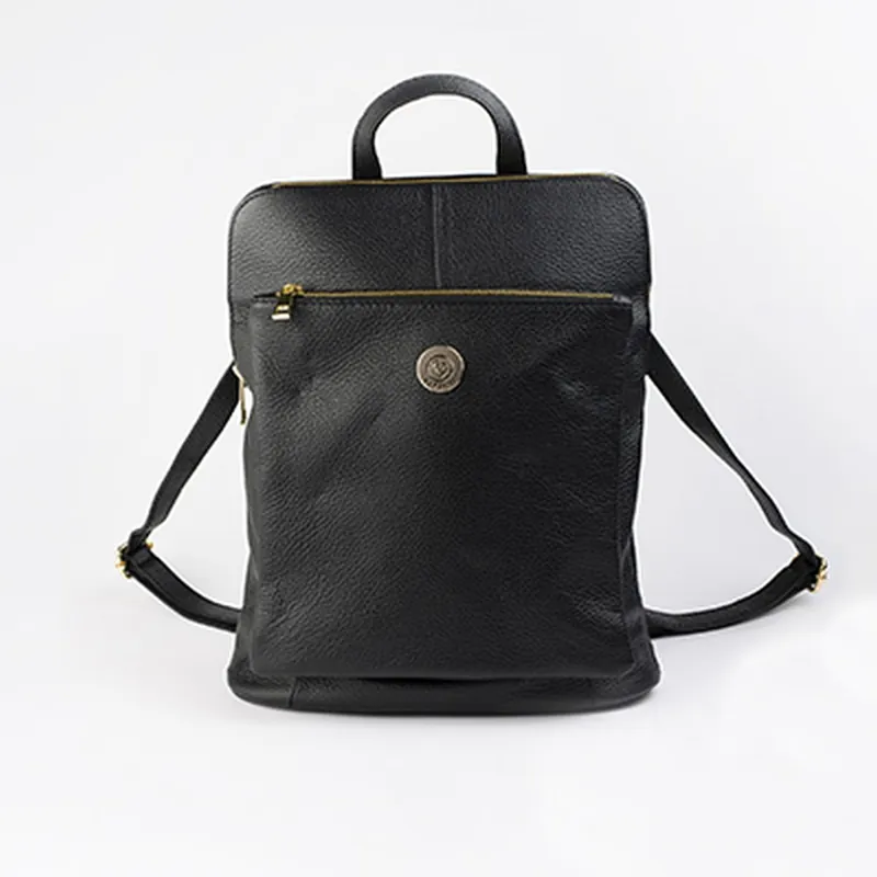 Zainetto Grande In Pelle Nera Stampa Dollaro E Metalleria Oro. Dimensione Cm 33x37x12 .made In Italy Bestseller