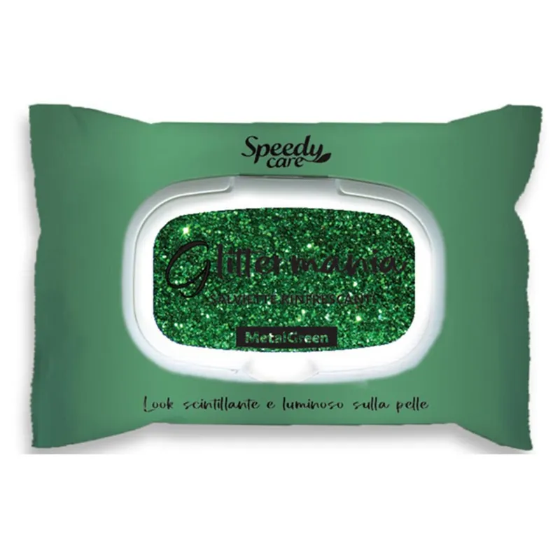 15 Salviette Glitter Mania Metal Green Rinfrescanti Nuova Collezione