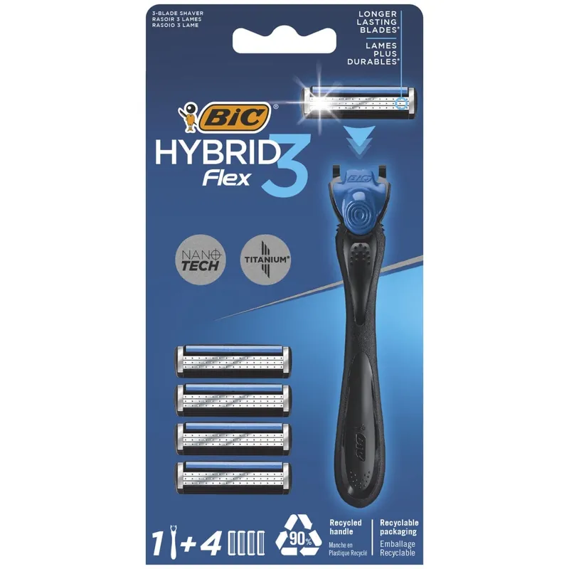 BIC Hybrid 3 Flex Kit Rasoio, 1+4 pezzi Moderno