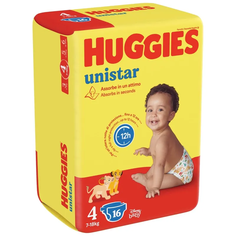 Huggies unistar Pannolini 4 7-18 Kg 16 pz Promozione Esclusiva
