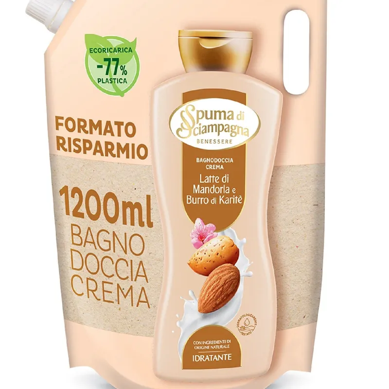 Promozione Esclusiva Spuma di Sciampagna Benessere Idratante Bagnodoccia Crema Ecoricarica 1200 ml